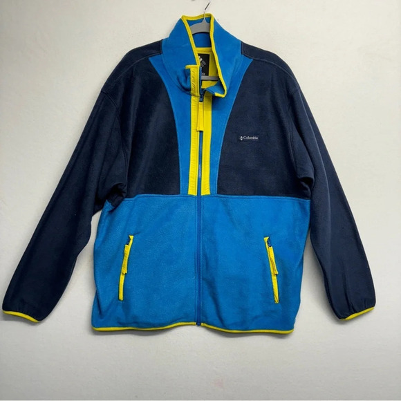 COLUMBIA Back Bowl Full Zip Fleece Jacket Mens XL BLUE YELLOW - Picture 4 of 11